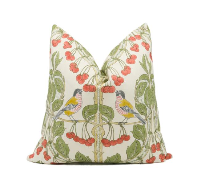Gp & J Baker - Birds & Cherries Red/Green Charming Floral Bird Designer Cushion Cover Luxury Throw Pillow Handmade Home D??cor - image 1