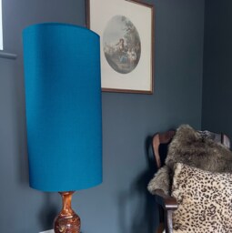Teal Blue Cotton Drum Extra Tall Cylindrical Lampshade, With A White Lining