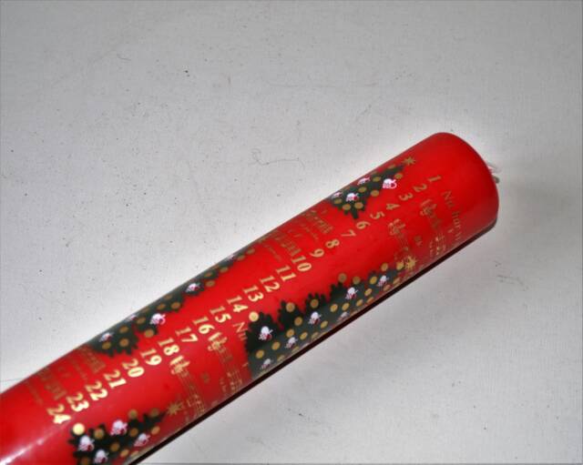 1 Red Danish Calendar Candle, 24 cm, With Fir Trees & Numbers To - image 1