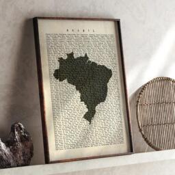 Brazil Map - Vintage Beige Typography With City Names Travel Poster Wall Art Print - thumbnail 1