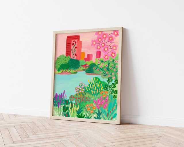 Garden Art Print, Travel Tokyo Japanese Garden Poster, Gift For Mew Home, Her, Cherry Blossom Print - image 1