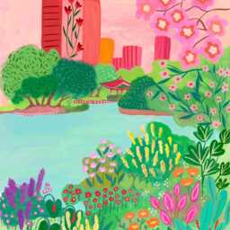 Garden Art Print, Travel Tokyo Japanese Garden Poster, Gift For Mew Home, Her, Cherry Blossom Print - thumbnail 2