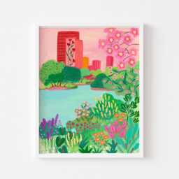 Garden Art Print, Travel Tokyo Japanese Garden Poster, Gift For Mew Home, Her, Cherry Blossom Print - thumbnail 3