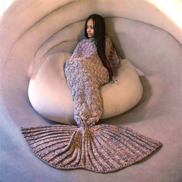 Personalised Mermaid Tail Blanket - The Mauve Moon Light Pink Purple Gift - image 1