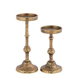 Antique Brass Pillar Candle Holders Set Of 2 Handmade Modern Wedding Centerpiece & Gifting - thumbnail 2