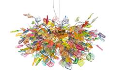 Pastel Flower Chandelier Handmade Resin Leaves, Bronze Base