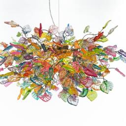 Pastel Flower Chandelier Handmade Resin Leaves, Bronze Base - thumbnail 2