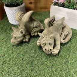Stone Garden Pair Of Cute Baby Dragon Ornaments Gothic Statues - thumbnail 2