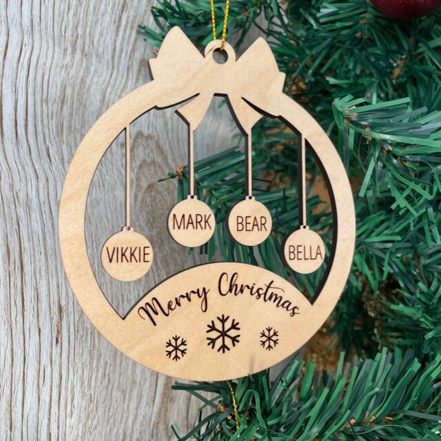 Personalised Christmas Tree Ornament, Engraved Family Keepsake, Wood Ornament - image 1