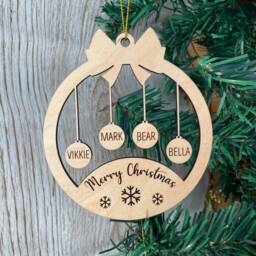 Personalised Christmas Tree Ornament, Engraved Family Keepsake, Wood Ornament - thumbnail 3