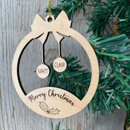 Personalised Christmas Tree Ornament, Engraved Family Keepsake, Wood Ornament - thumbnail 2