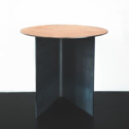 Industrial Round Metal Side Table Minimalist Bedside End Table - thumbnail 2