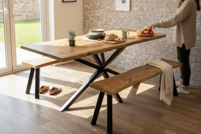 Industrial Steel Spider Base Live Edge Rustic Dining Table - image 1