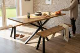 Industrial Steel Spider Base Live Edge Rustic Dining Table - thumbnail 1