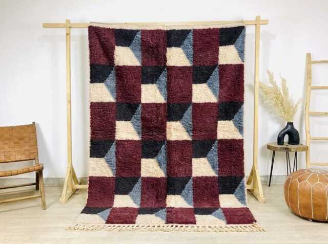 Red Blue Black White Abstract Shag Moroccan Rug - Modern Boho Home Decor Hand Tufted Berber Area - image 1