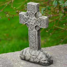 Celtic Cross Large Stone Statue W Base - Outdoor Garden Ornament British Decor - thumbnail 3