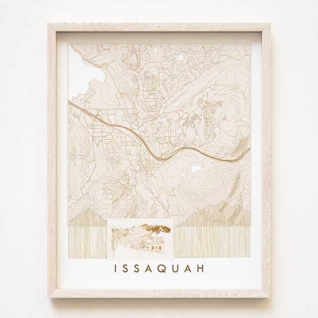 Issaquah Map Hand Drawn Topographic Washington Drawing - Art Print Realtor Home Wedding Grad Gift Cougar Mountain Issaquah Alps - image 1