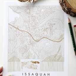 Issaquah Map Hand Drawn Topographic Washington Drawing - Art Print Realtor Home Wedding Grad Gift Cougar Mountain Issaquah Alps - thumbnail 2