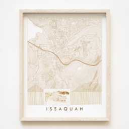 Issaquah Map Hand Drawn Topographic Washington Drawing - Art Print Realtor Home Wedding Grad Gift Cougar Mountain Issaquah Alps - thumbnail 1