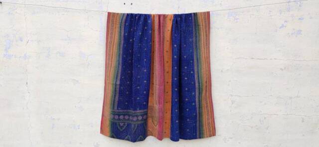 Vintage Kantha Quilt Hand-stitched Reversible Cotton Throw - image 1