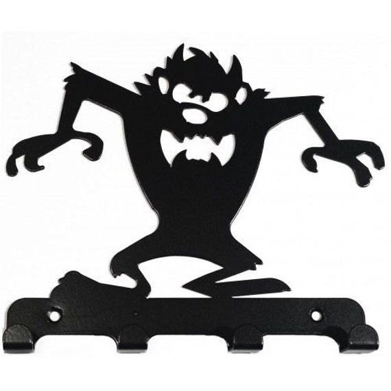 Taz-style Tasmanian Devil Silhouette Key Hook Rack - Metal Wall Art