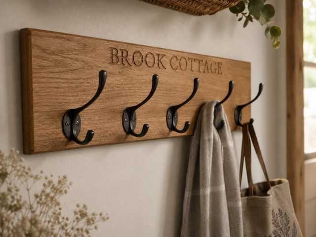 Personalised Solid Oak Coat Rack - Engraved Wooden Hook New Home - image 1