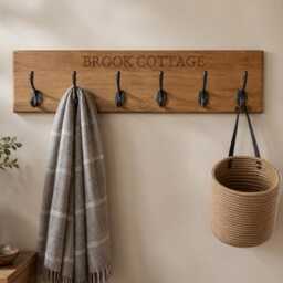 Personalised Solid Oak Coat Rack - Engraved Wooden Hook New Home - thumbnail 2