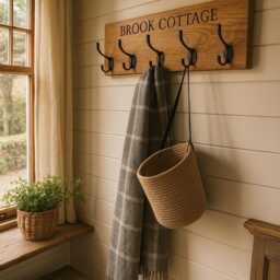 Personalised Solid Oak Coat Rack - Engraved Wooden Hook New Home - thumbnail 3