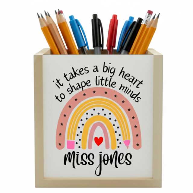 Personalized Teacher Pen Holder - Rainbow Desk Organizer, Custom - image 1