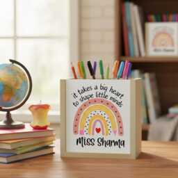 Personalized Teacher Pen Holder - Rainbow Desk Organizer, Custom - thumbnail 3