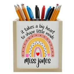 Personalized Teacher Pen Holder - Rainbow Desk Organizer, Custom