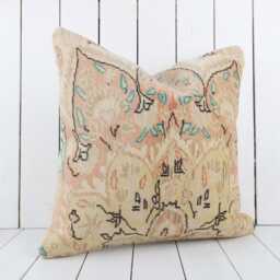 Vintage Turkish Kilim Pillow Cover, Floral Accent, 20x20 Inch - thumbnail 3