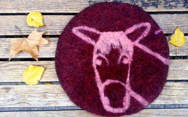 Handfelted Seat Cushion With A Donkey For Chairs, Benches, Floors - image 1