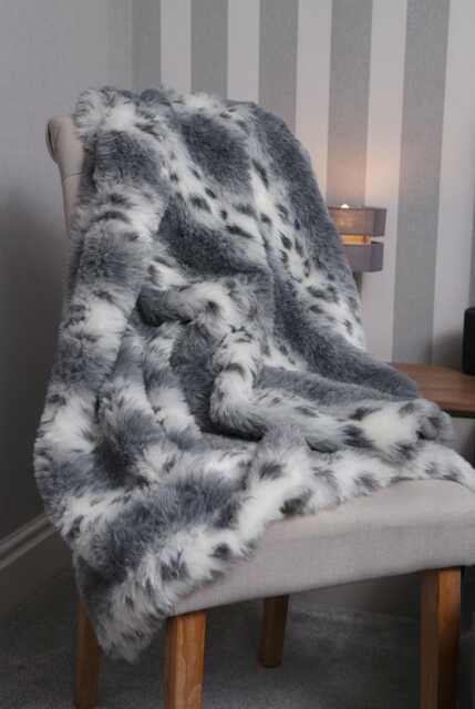 Handmade Lynx Faux Fur Throw Black & White With Silver Fleece