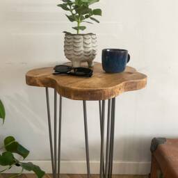 Foret Small Rustic Flower Live Edge Solid Wood Chunky Scaffold Hairpin Metal Leg Coffee Side Desk Table Handcrafted With - thumbnail 2