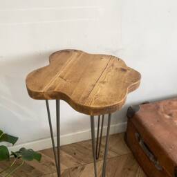 Foret Small Rustic Flower Live Edge Solid Wood Chunky Scaffold Hairpin Metal Leg Coffee Side Desk Table Handcrafted With - thumbnail 4