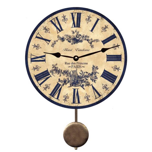 Blue Toile Pendulum Wall Clock - Fleur De Lis Clock - image 1