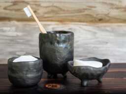 Handmade Black Ceramic Bathroom Accessories Set Nordic Minimalist Pottery