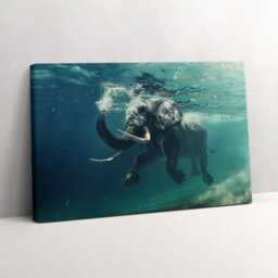 African Elephant in The Water Canvas, Wall Art Picture, Blue Decoration, Animals Canvas - thumbnail 2