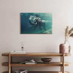 African Elephant in The Water Canvas, Wall Art Picture, Blue Decoration, Animals Canvas - thumbnail 3