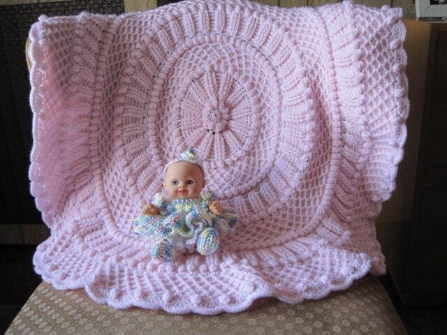 Hand Crocheted Matelasse Baby Afghan Heirloom Acrylic Blanket - image 1