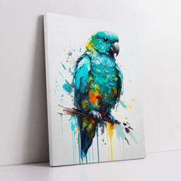 Turquoise Parrot Abstract Bird Oil Painting Animal Pet Splatter Style Wall Art Framed Canvas Poster Print, Home Office Room Decor Gifts - thumbnail 2