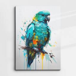 Turquoise Parrot Abstract Bird Oil Painting Animal Pet Splatter Style Wall Art Framed Canvas Poster Print, Home Office Room Decor Gifts - thumbnail 3