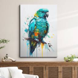 Turquoise Parrot Abstract Bird Oil Painting Animal Pet Splatter Style Wall Art Framed Canvas Poster Print, Home Office Room Decor Gifts - thumbnail 1