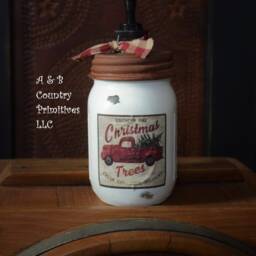 Vintage Red Truck Christmas Trees Mason Jar Hand Soap Dispenser, Distressed White Country Farmhouse Bathroom - thumbnail 2