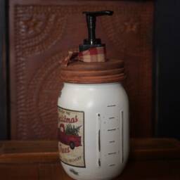 Vintage Red Truck Christmas Trees Mason Jar Hand Soap Dispenser, Distressed White Country Farmhouse Bathroom - thumbnail 3