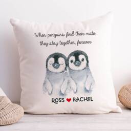 Anniversary Gift Cushion Penguin Design - Personalised Wedding Gift, Valentines - thumbnail 3