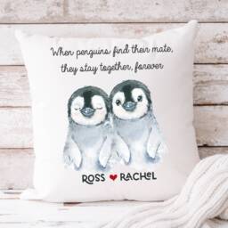 Anniversary Gift Cushion Penguin Design - Personalised Wedding Gift, Valentines - thumbnail 1
