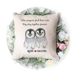 Anniversary Gift Cushion Penguin Design - Personalised Wedding Gift, Valentines - thumbnail 2