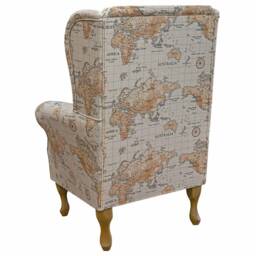 Handmade World Map Wingback Chair - Fireside Accent Armchair - thumbnail 3